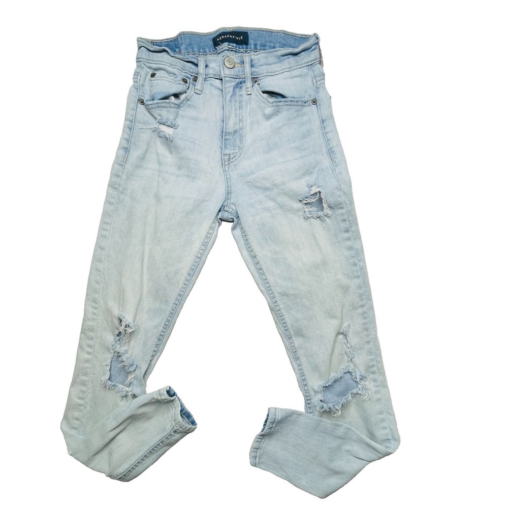 Aeropostale Cheeky Jegging Womens 2 Light Wash Distressed Shredded Denim Y2K